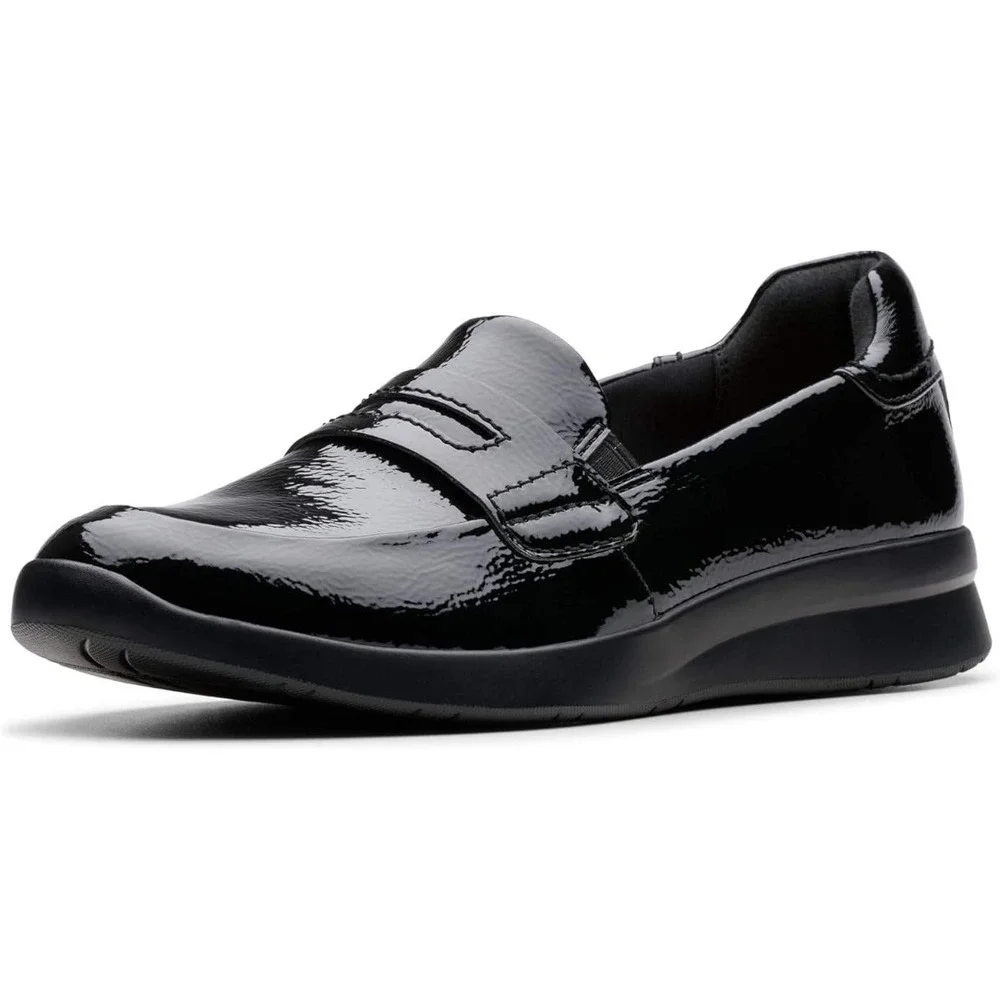 Clarks Elowyn Penny Loafer Womens 8.5 Black Patent Leather Comfort Shoes Slip On